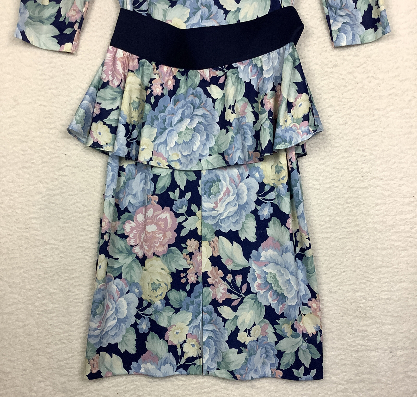 Vintage Statements ALine Peplum Dress Womens 14 Granny Core Stretch Belt Floral