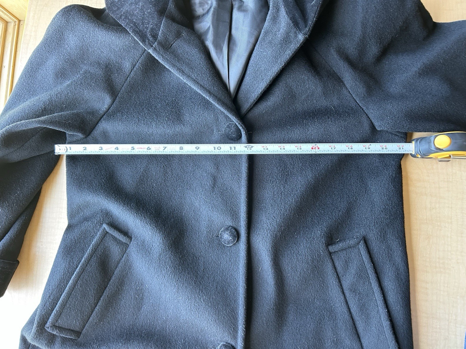 VTG Mario De Pinto Black Wool Hooded Maxi Coat with Velvet Trim Modern Size M