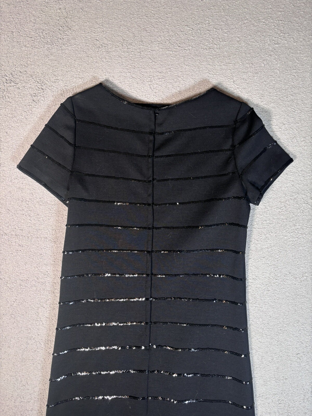 Vintage Dalton Pure Virgin Wool Sequin Stripes Black Cocktail Dress 50-60s Style