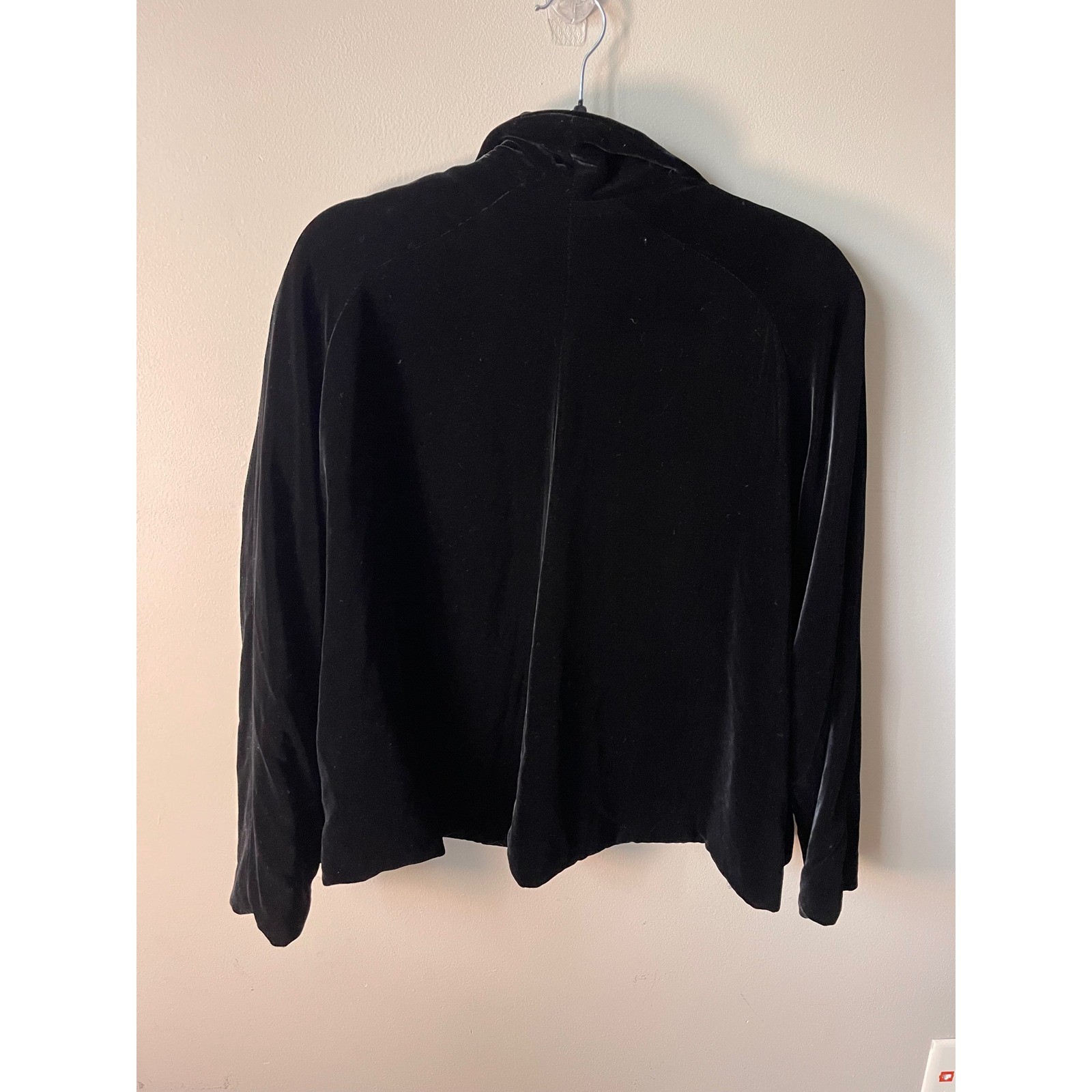 Patricia Moss Black Silk Rayon Velvet Open Front Jacket Womens Small Vintage