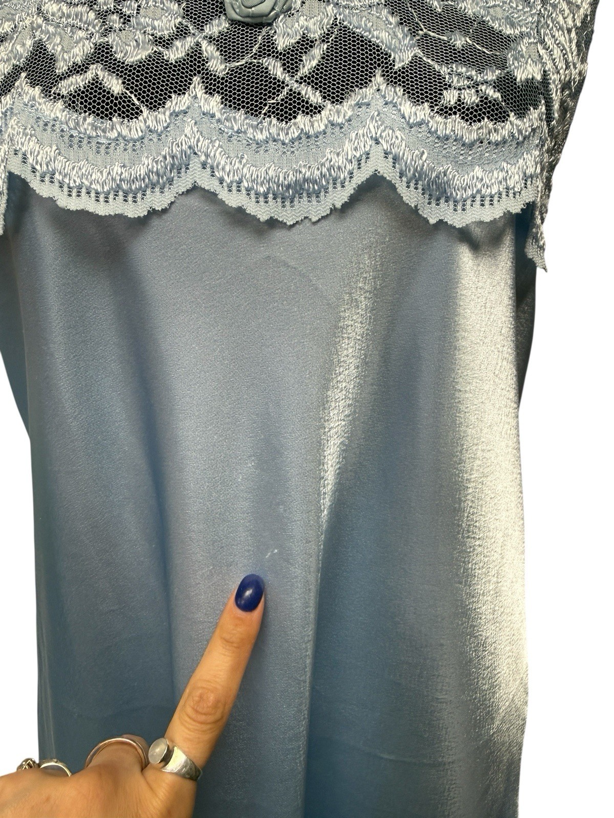 Vintage Romance Du Jour California Liquid Satin Lace Nightgown Slip Dress Blue S