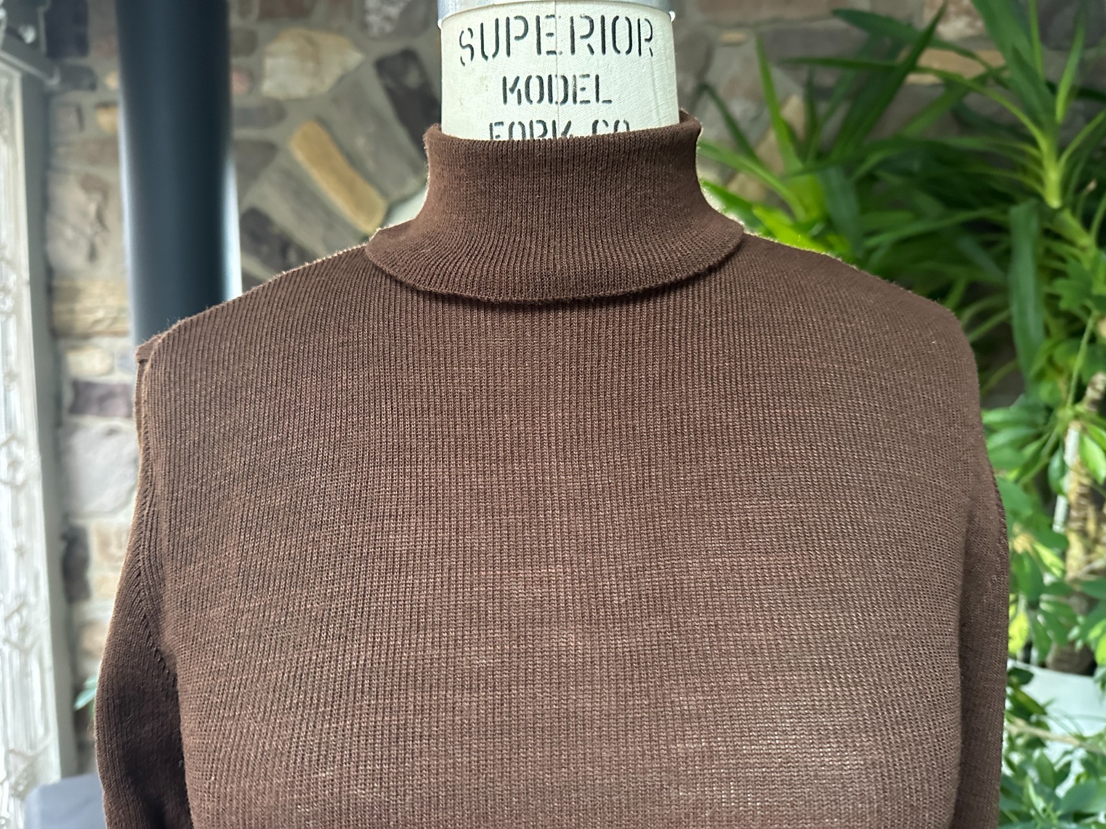 Vintage 1970s Beige Knit Jumper with Brown Knit Turtleneck The Kollection Ltd
