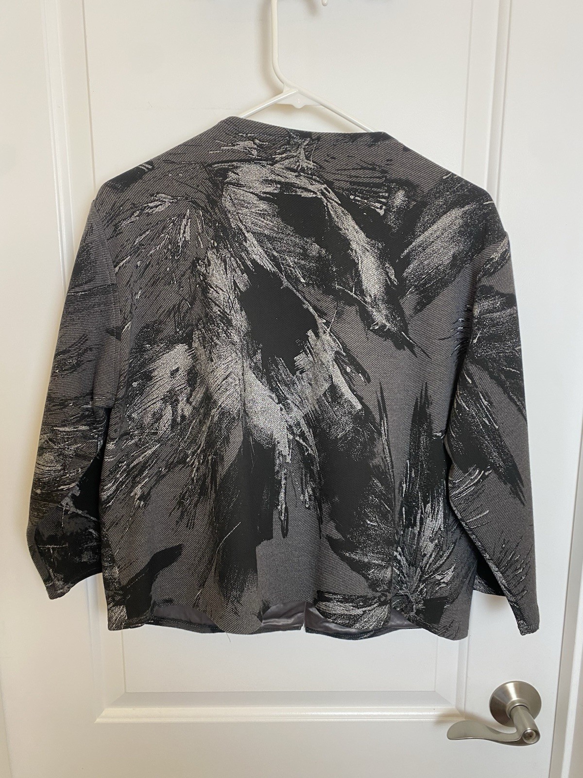Vintage 80s Abstract Brush Stroke Short Blazer Black Grey Silver M/L Graphic