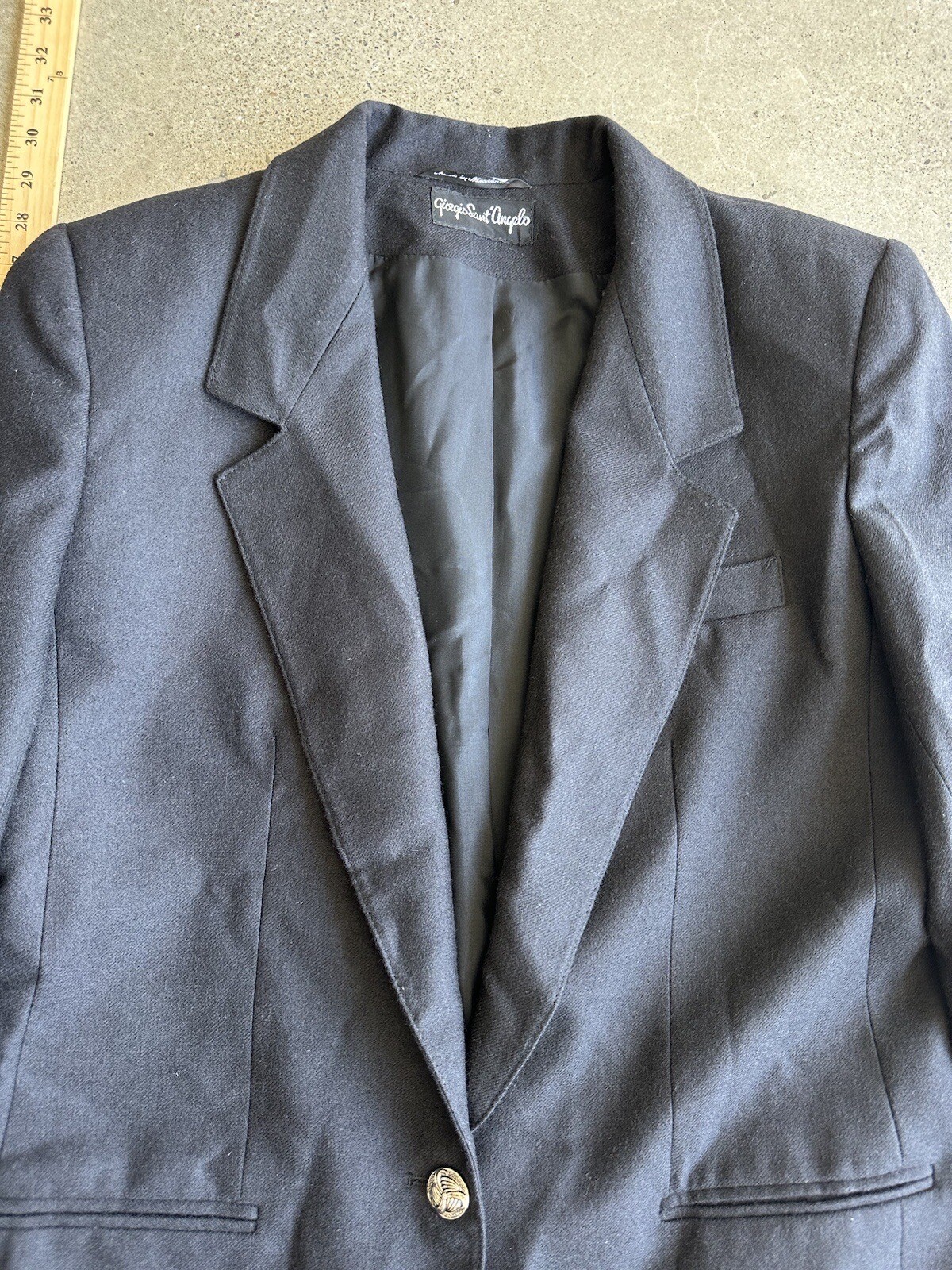 Vintage Giorgio Sant’Angelo Black 100% Pure New Wool Blazer Sz 13 Macedonia Made