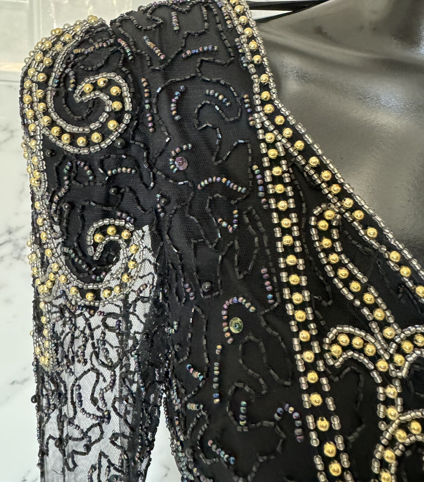 Nina Canacci Formal Wedding Cocktail Black /Gold Beaded Evening Gown