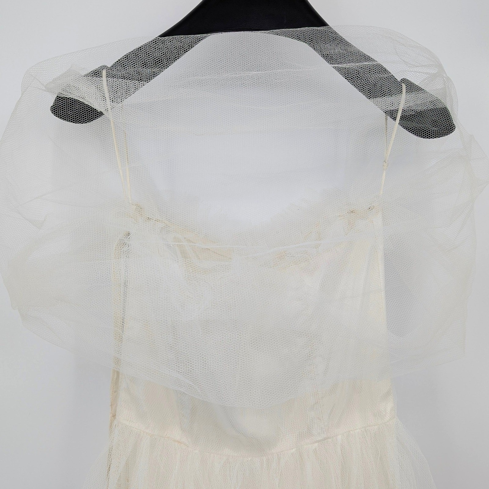 Vintage White Strapless Tulle Party Dress Detachable Shawl Fit & Flare Bridal XS