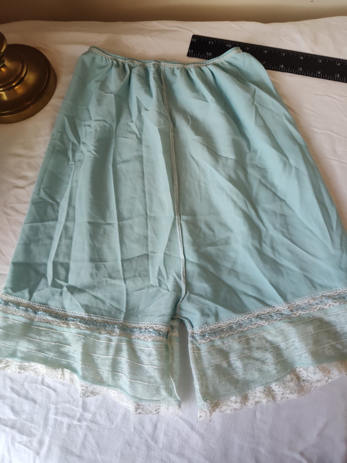 Vintage Teal And White Bloomers With Lace Accent