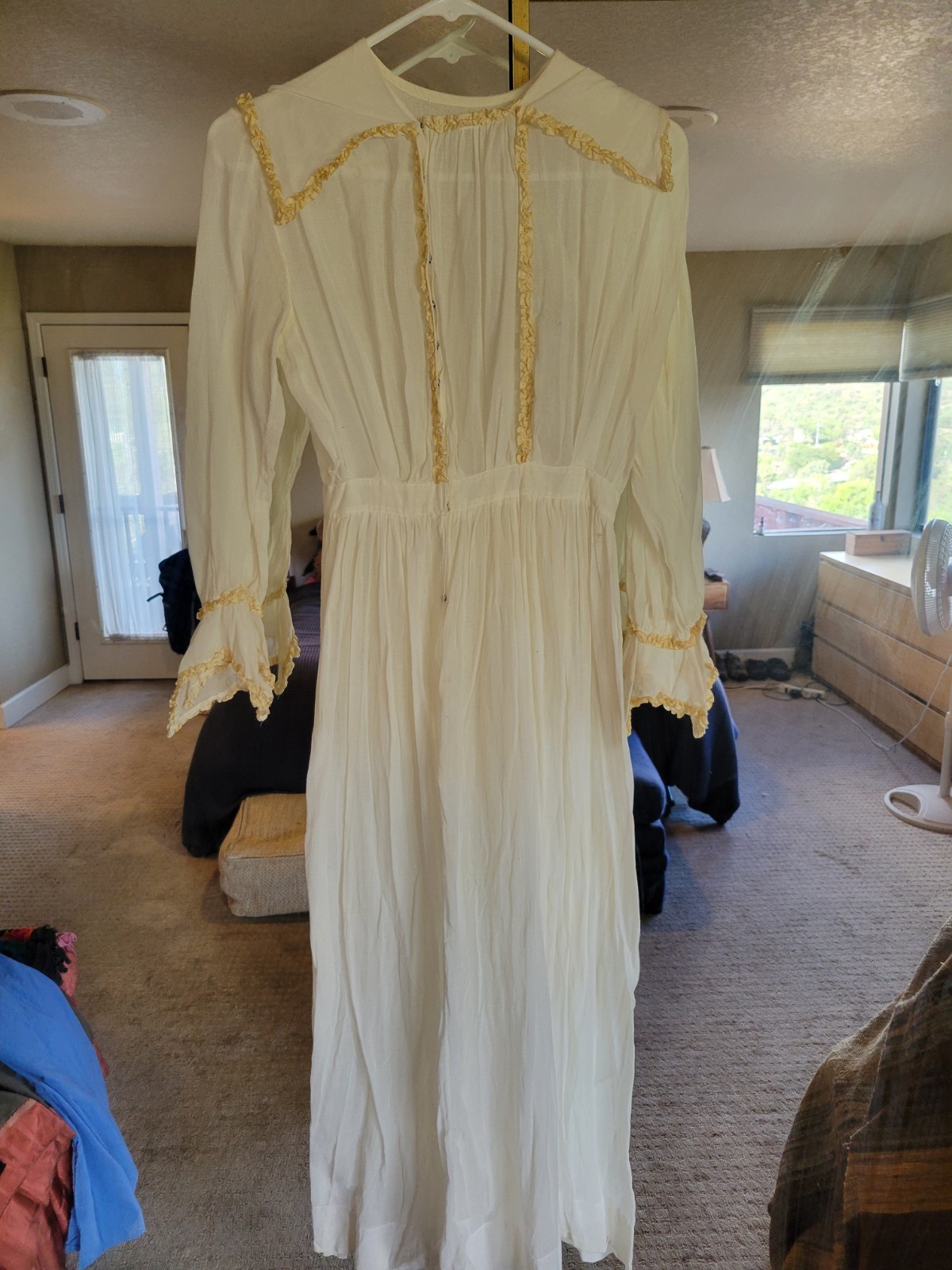 ANTIQUE EDWARDIAN SHEER LAWN DRESS SHEER WHITE COTTON SZ XS