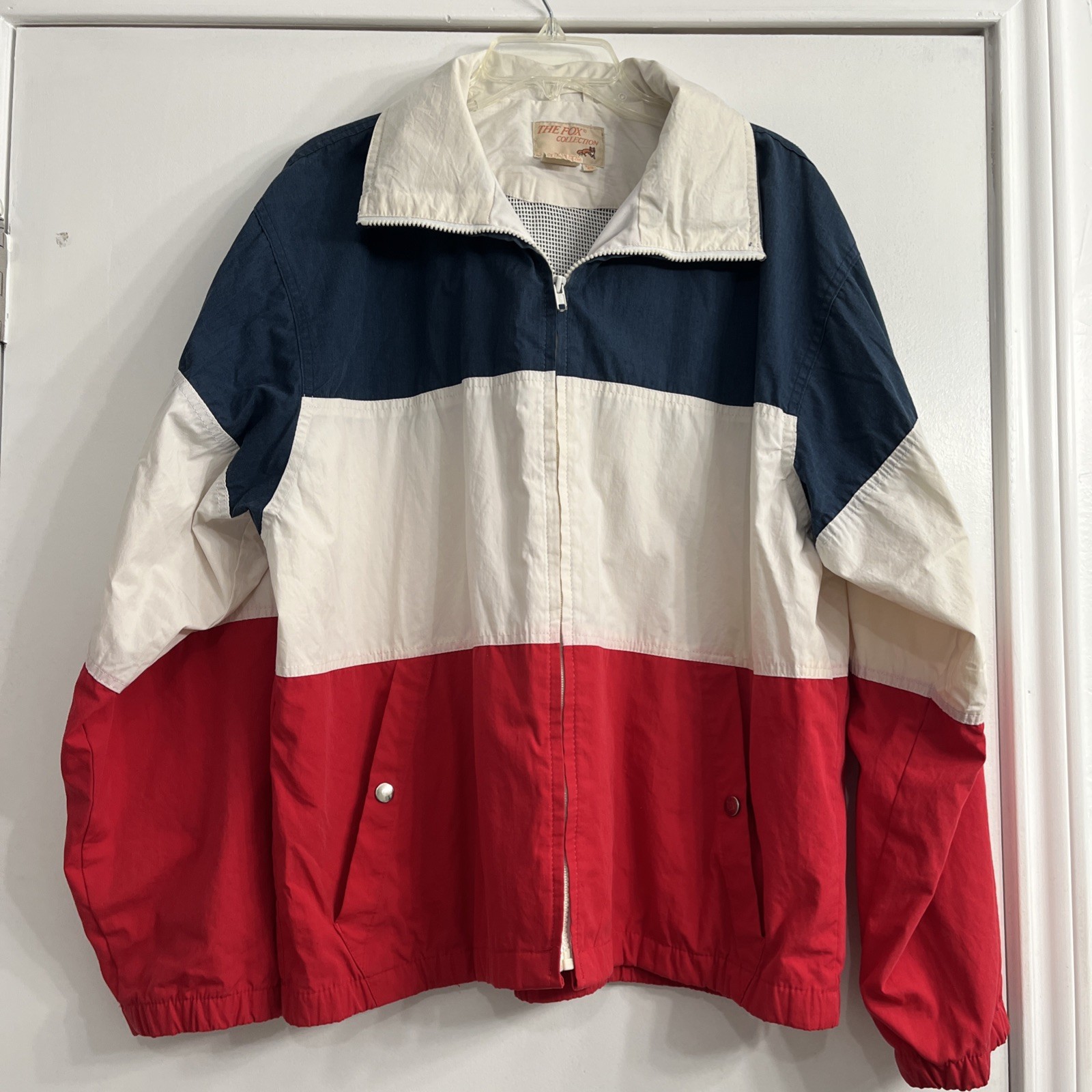 Vintage The Fox Collection Mens Large hooded Jacket Color Block 90’s Y2K Preppy