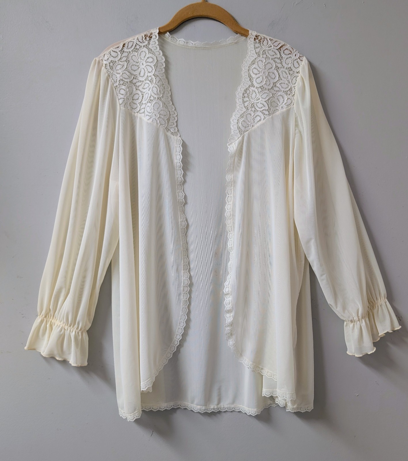 Vintage 80s Petra Fashions Ivory Open Lingerie Long Bed Jacket Duster Coquette L