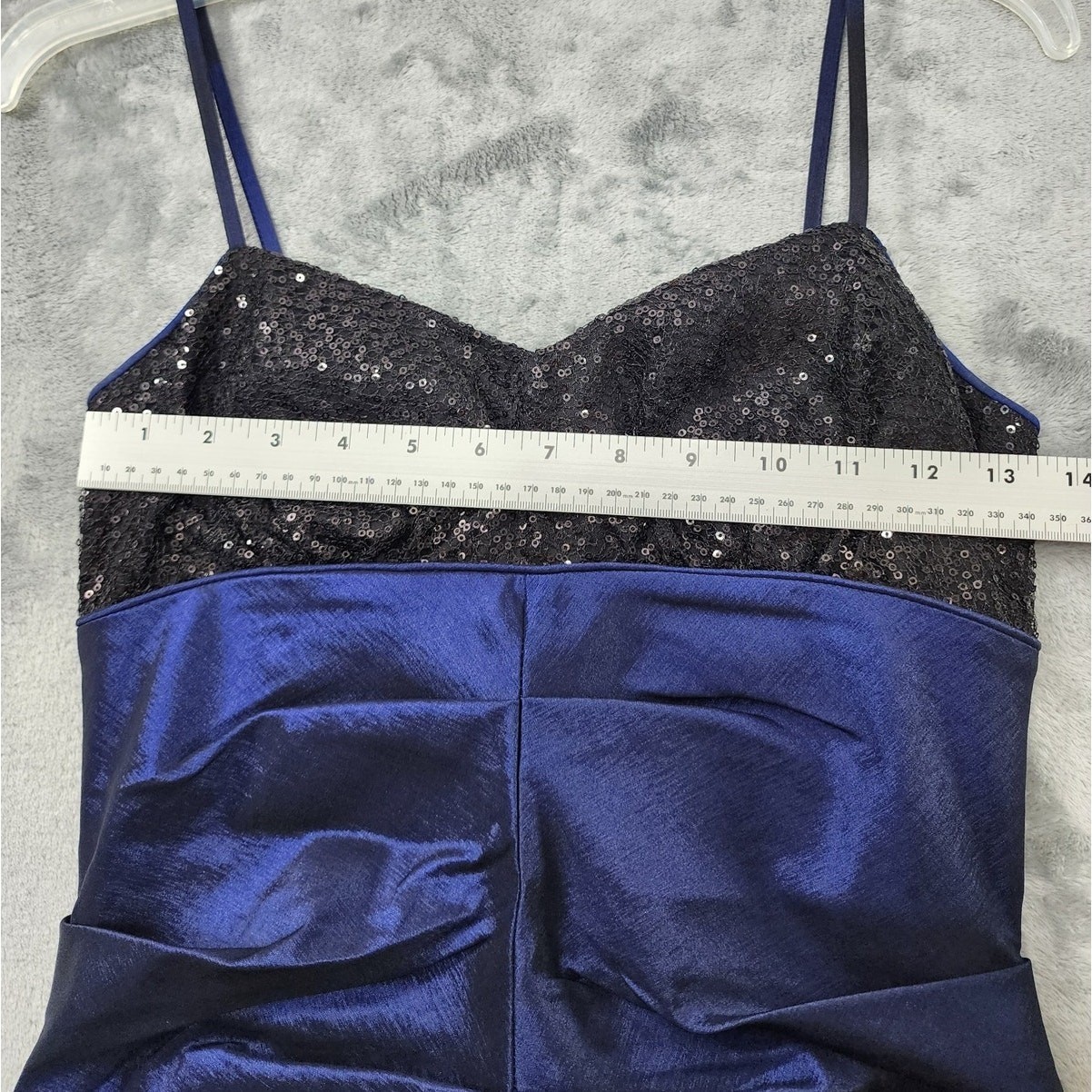 Vintage Hailey Logan Adrianna Papell Dress Womens XS Blue Black Taffeta Sequins