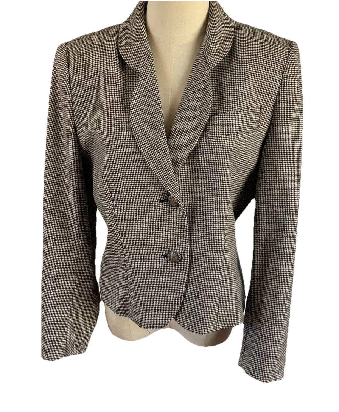 Vintage Nordstrom Houndstooth Wool Blazer Sz 8 Career Office Classic Timeless