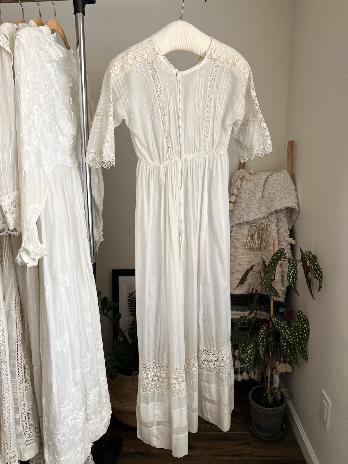 Antique Edwardian Irish Lace Pintucking Cotton Lawn Lingerie Tea Summer Dress