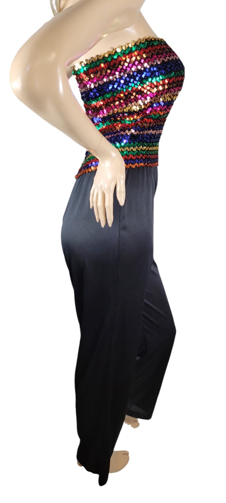 Vintage 70s JC Penney Fashions Rainbow Sequin Disco Halter Jumper Jumpsuit 13/14