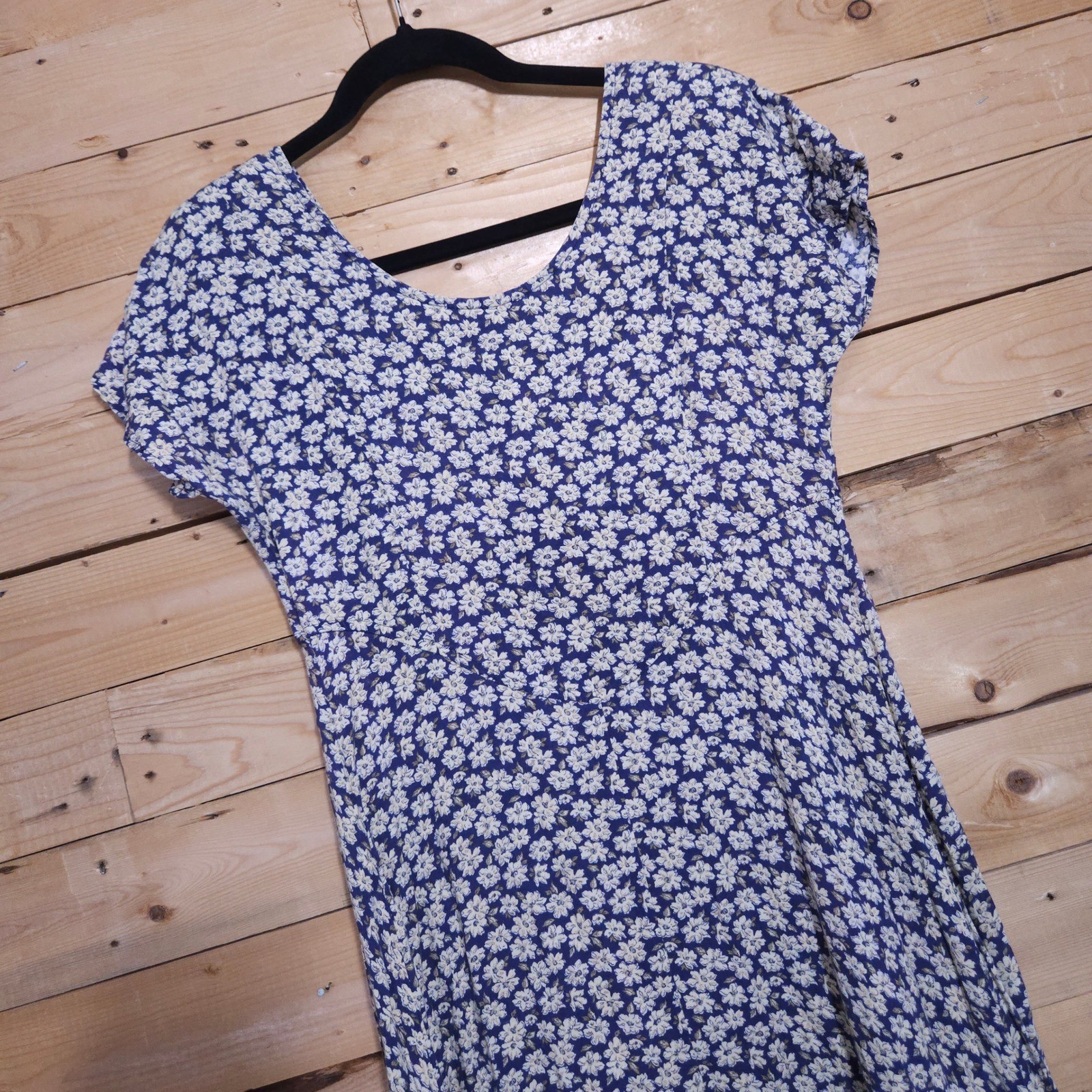 Vintage All That Jazz Navy Blue Floral Daisy Maxi Dress 9/10 90s USA Grunge