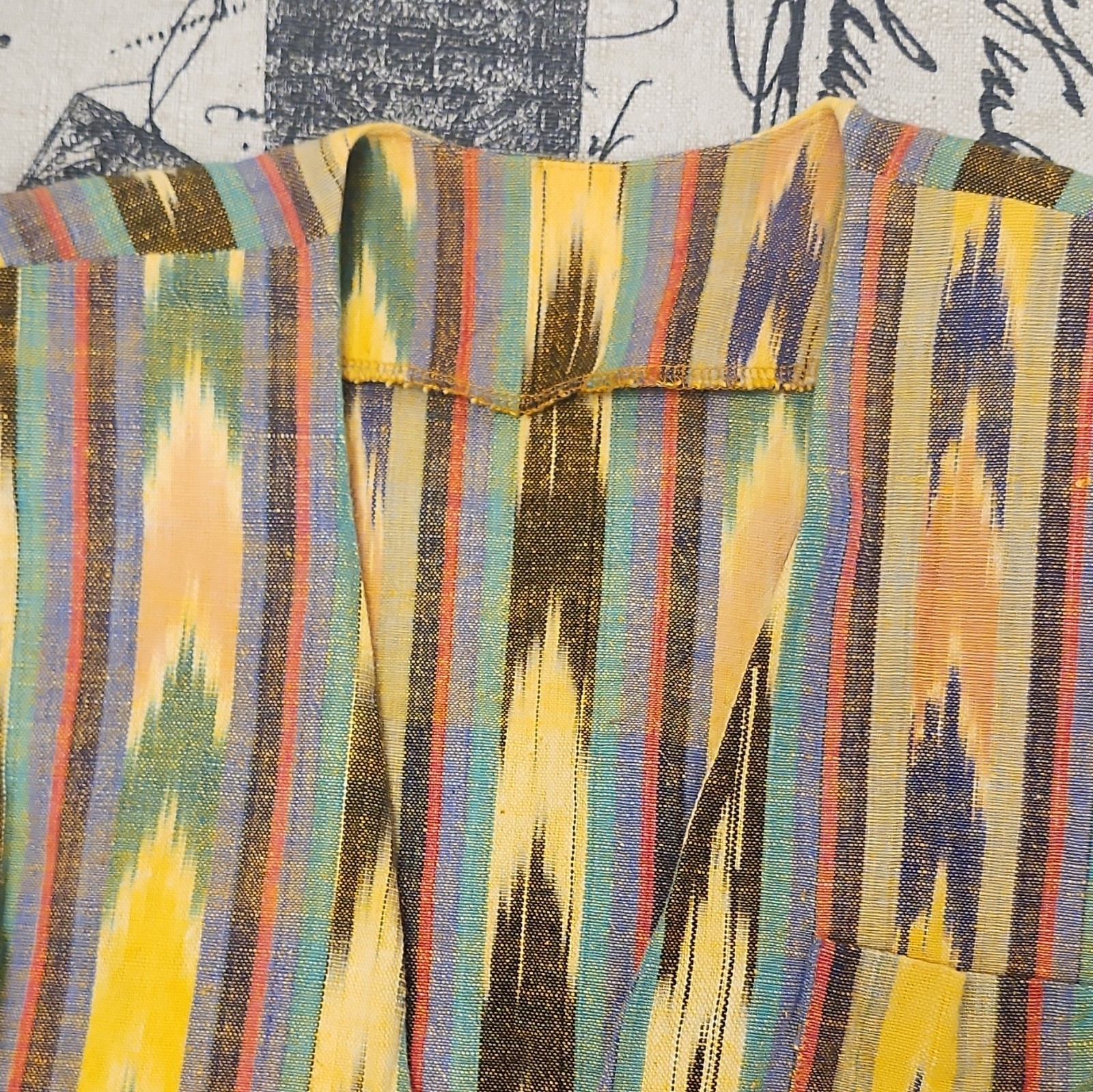 Multicolor Ikat Pattern Women’s Jacket Long Sleeve Yellow Brown Blue Green Red
