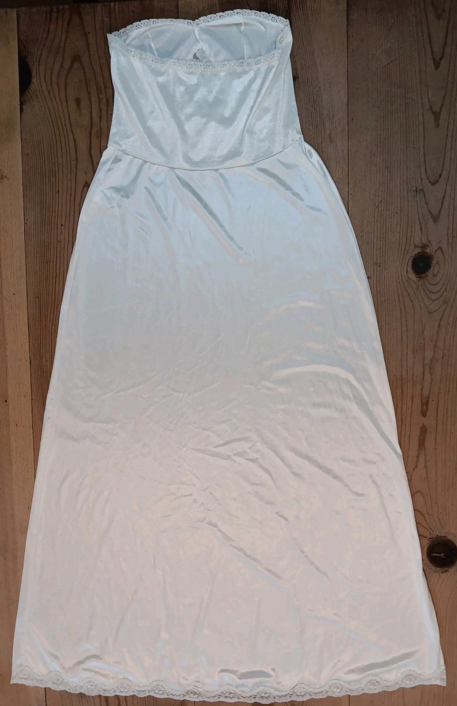 Vtg Sears The Doesnt Slip Womens 36 Cream Strapless Maxi Dress Antron Anti Cling