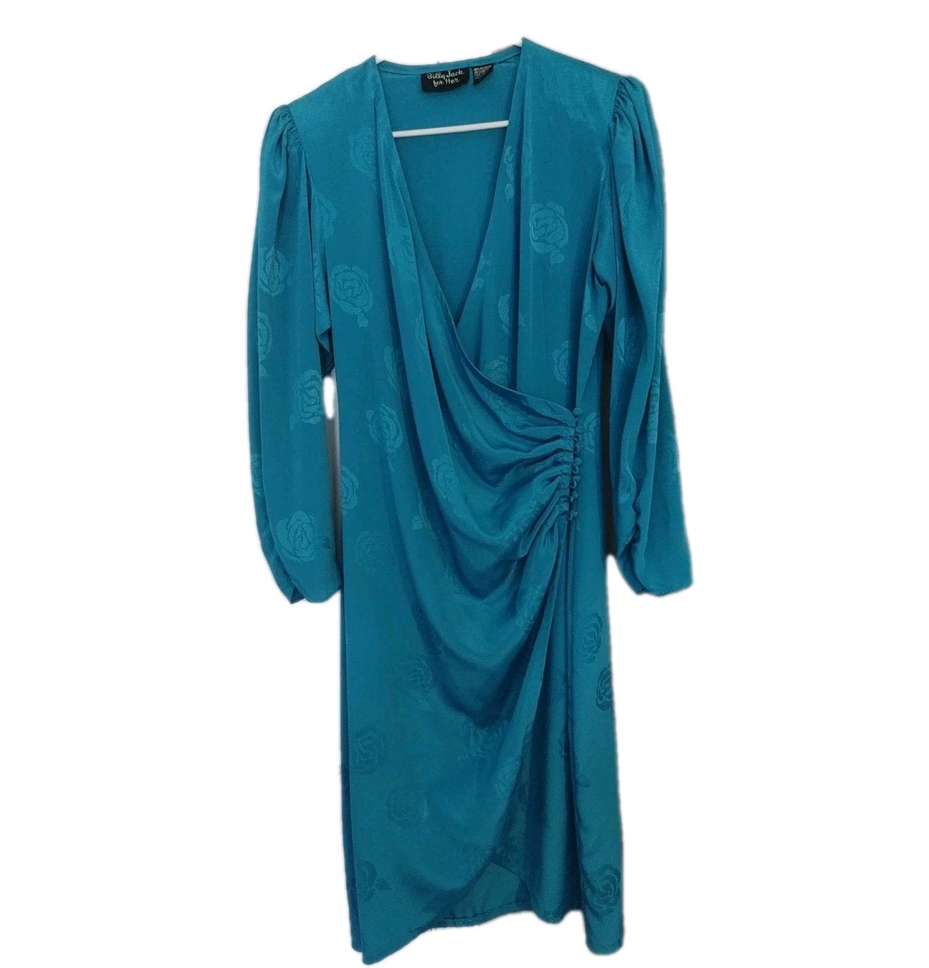 Vintage 1980s Billy Jack for Her midi dress 11/12 blue 3/4 sleeve shoulder pads