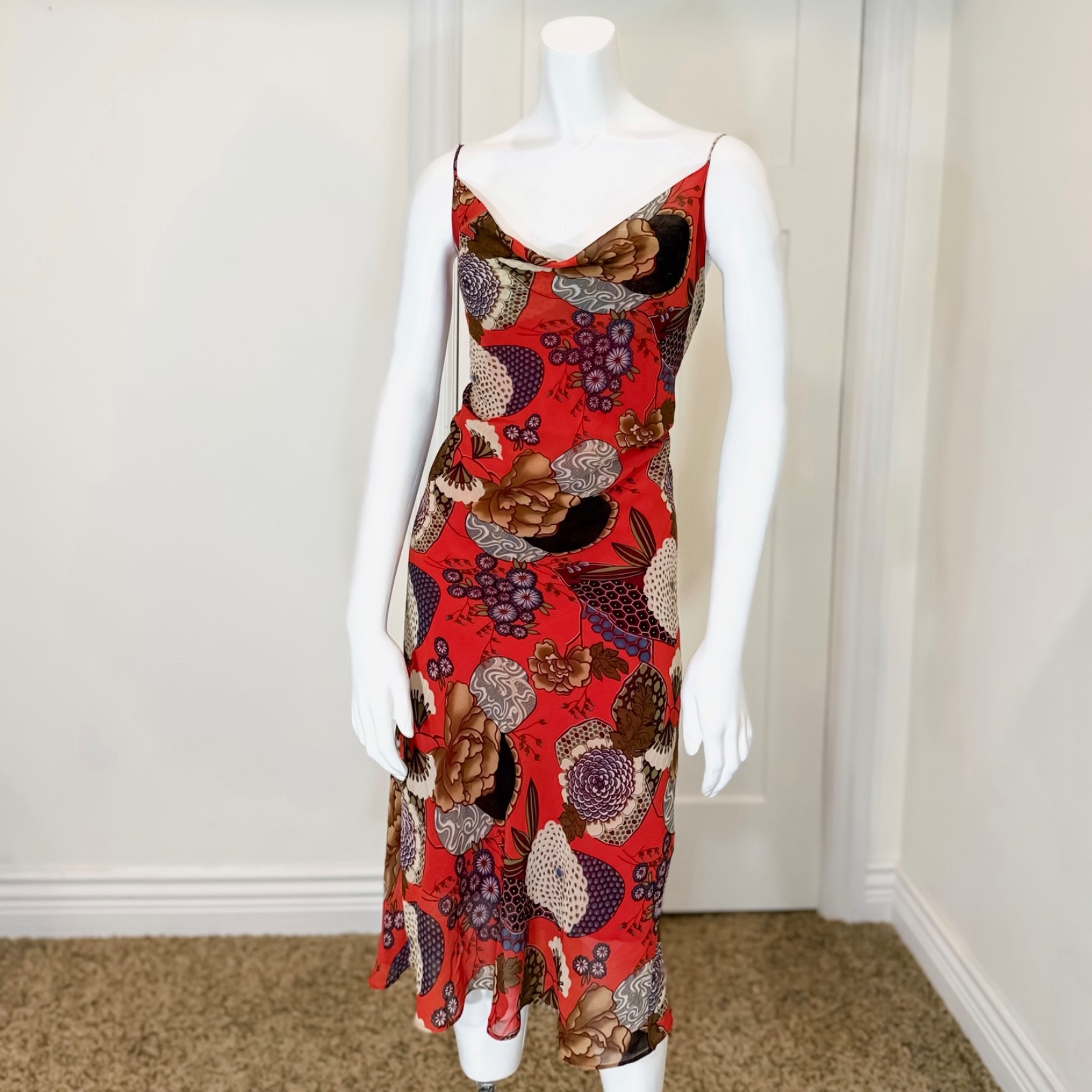 Vintage Y2K FLORAL GRUNGE MIDI DRESS S Sexy Bodycon Sexy Summer Wedding Guest