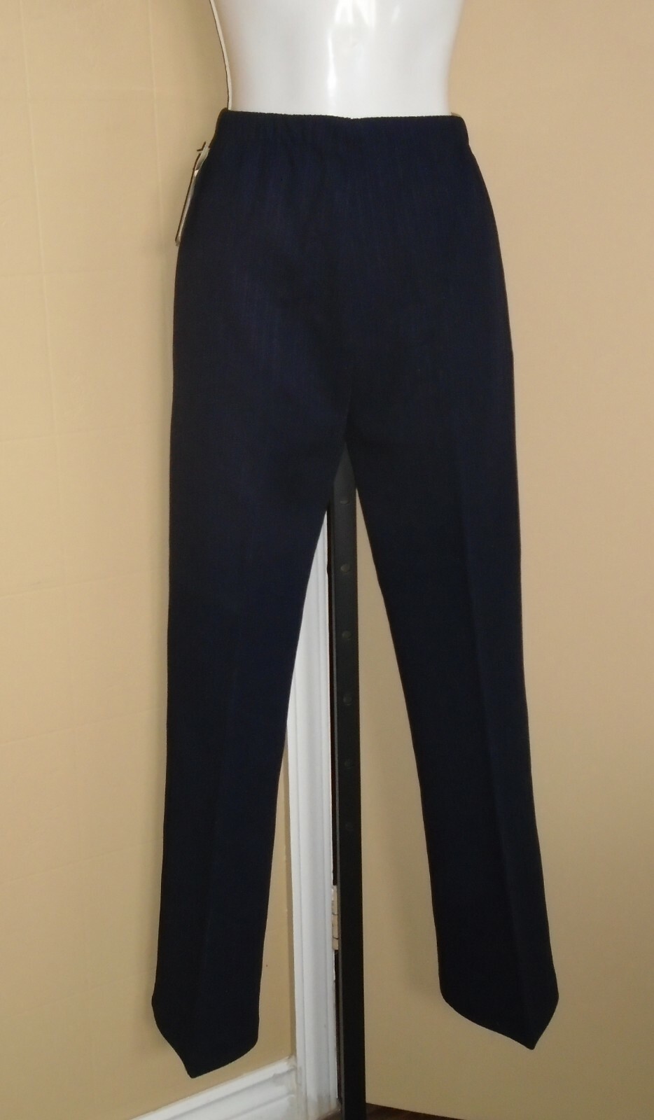 Ladies 1970s VTG Navy Blue Poly Dress Pants Textured Vertical Lines Sz 10 NWT