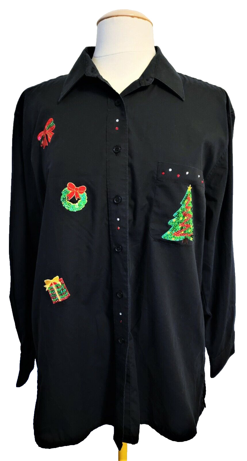 Vintage Western Christmas Tunic Shirt Women’s S/M White Black Reindeer Oversized