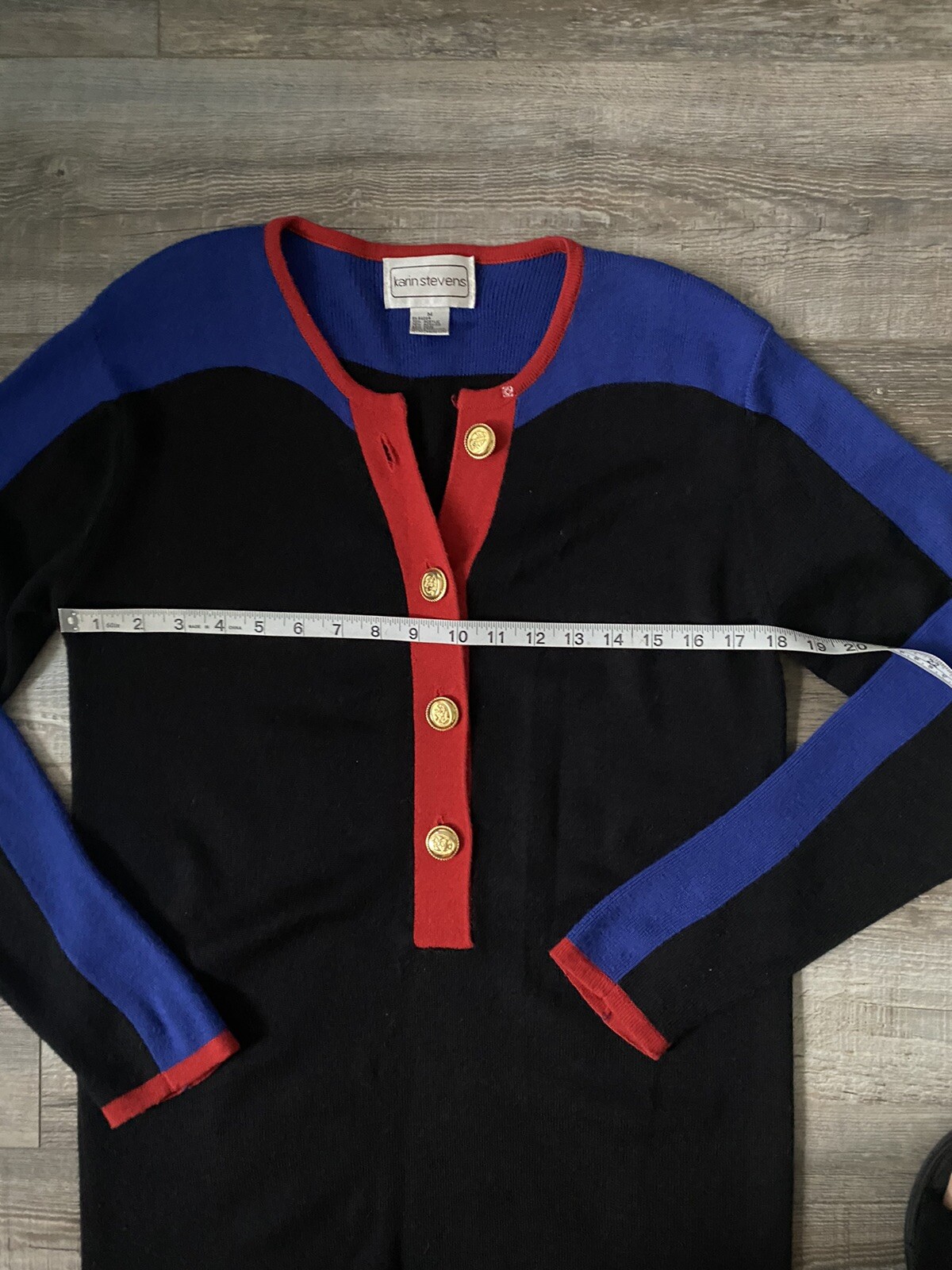 Vintage Wool Blend Black Blue Colorblock Sheath Sweater Dress Karin Stevens M