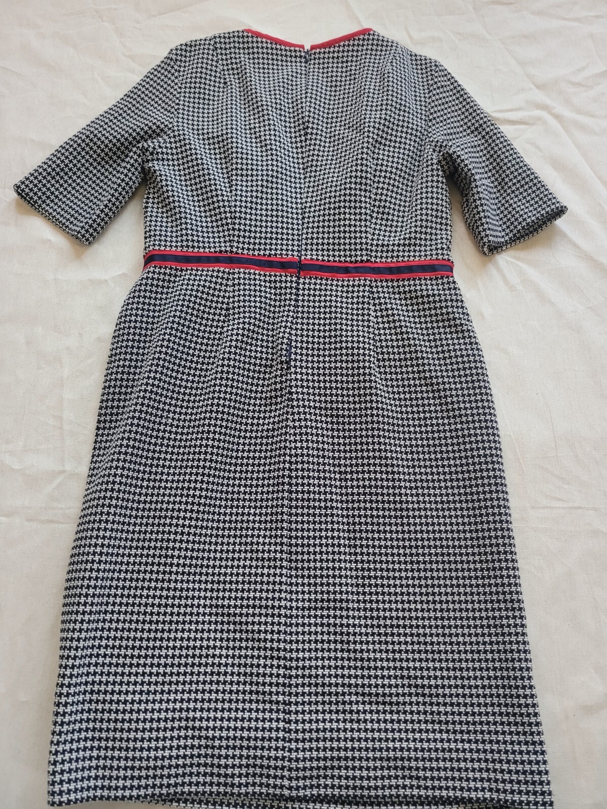 Vintage Handmade Tweed Kate Dress Elegant Classic Black White Red Trim Size M
