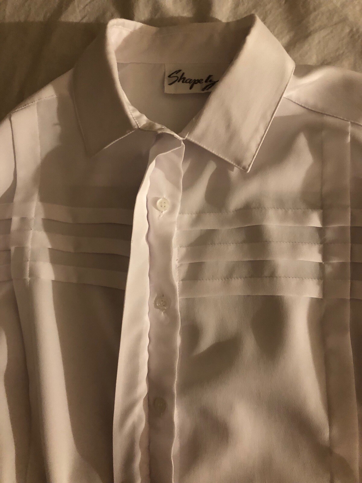 Vtg Shapely Womens 12 Sheer White Long Sleeve Button Up Blouse Neck Tie