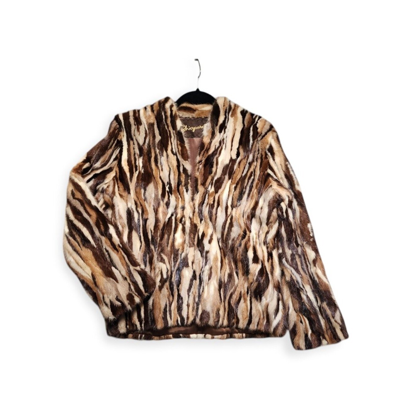 Vintage Schiaparelli Paris Pieced Mink Fur Coat Brown Patchwork Fur Jacket Women
