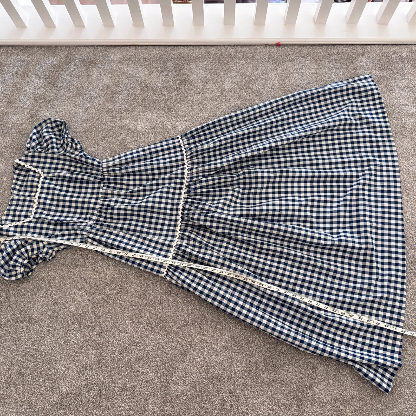 Vintage Handmade Blue White Gingham Prairie Maxi Dress Puff Sleeve XS 70s Style