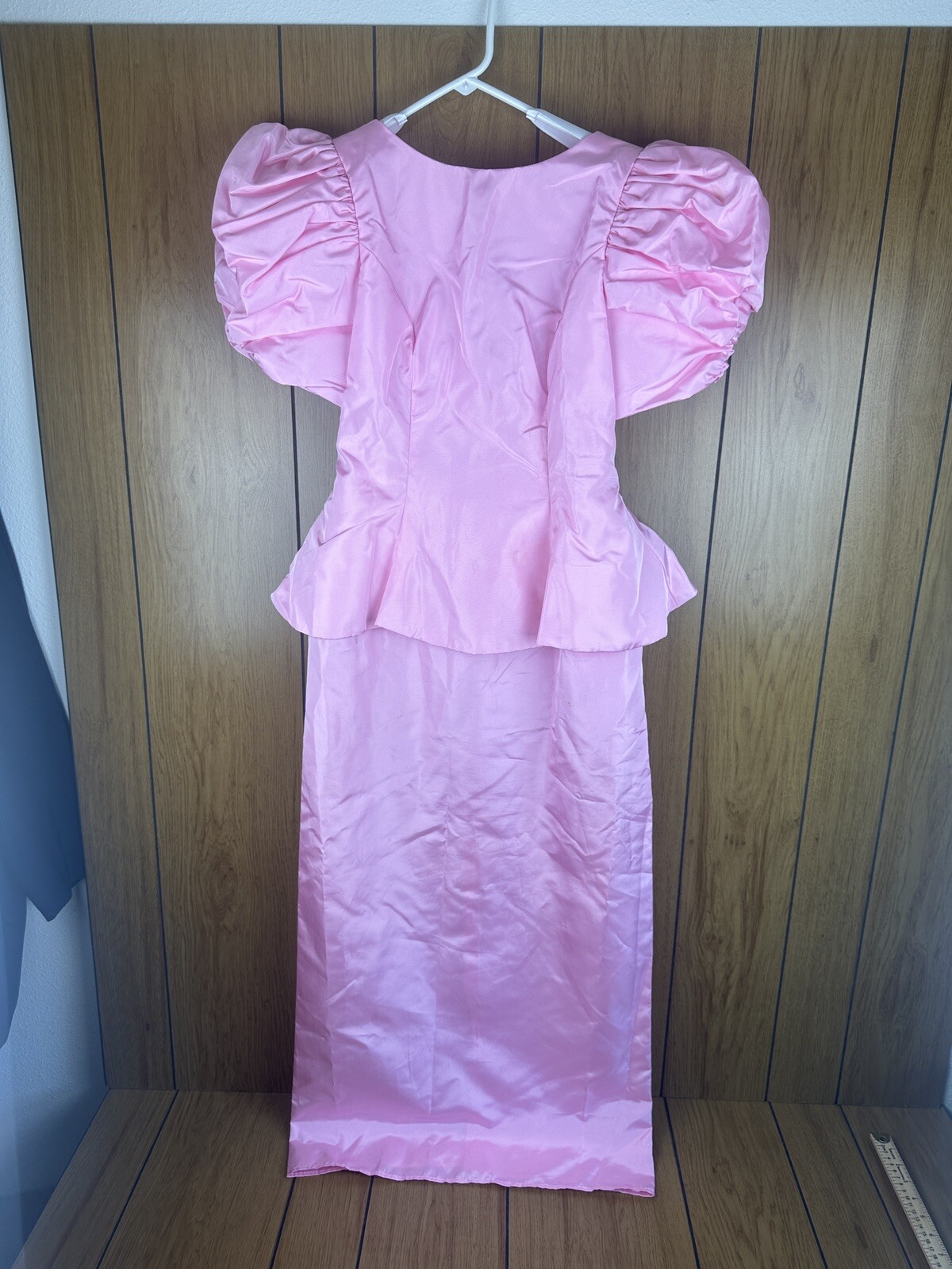 Vintage 1980s Pink Princess Cut Peplum Dress With Bow Accent As Pictured
