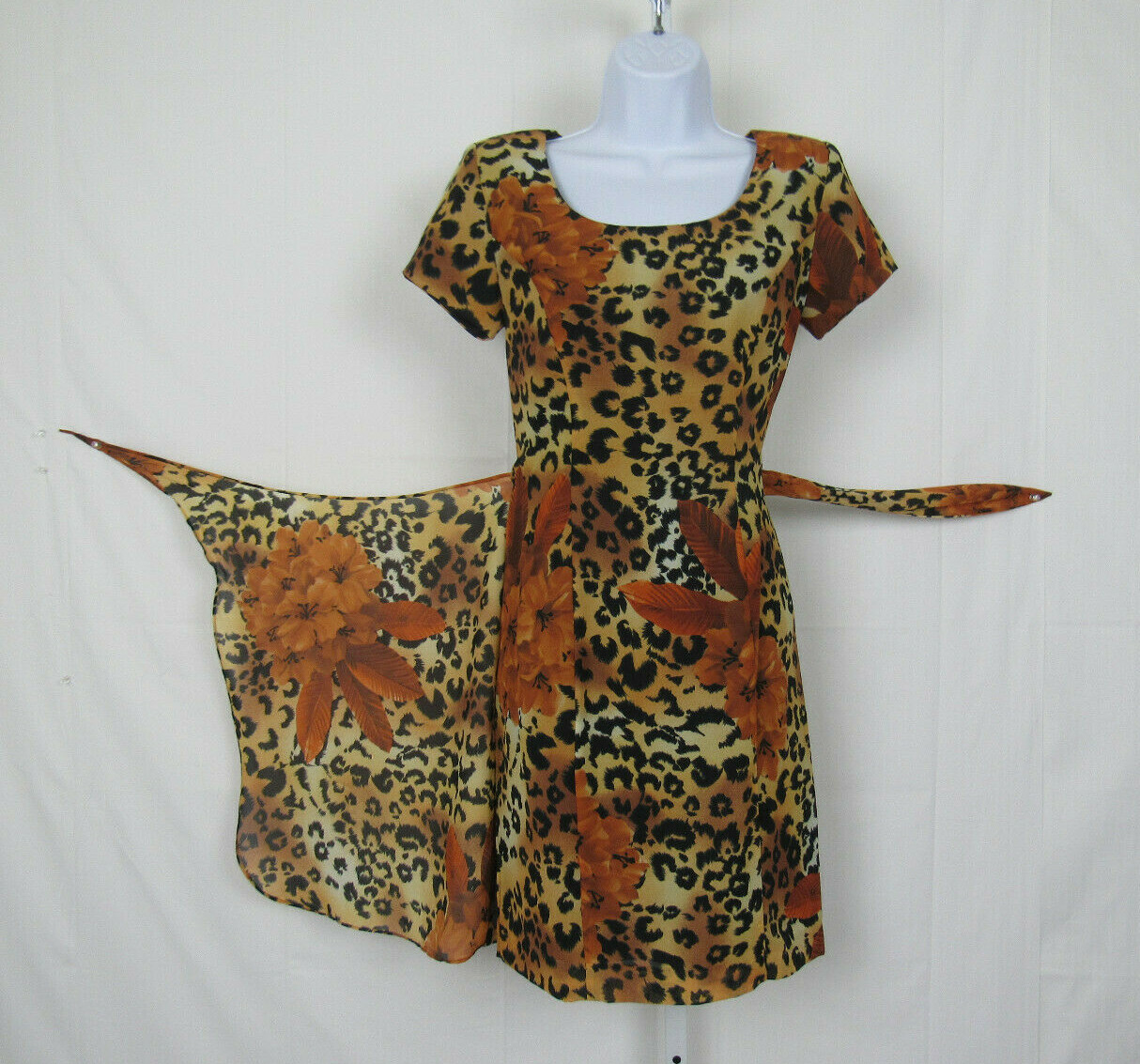 VTG 1980s JESSICA HOWARD SIZE 4 LEOPARD PRINT DRESS WITH OVERLAP POLYESTER