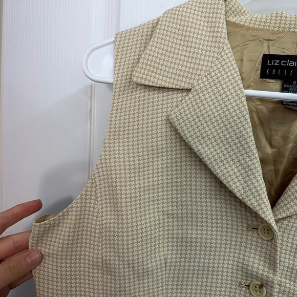 Vintage Liz Claiborne Collections beige gingham plaid collar button formal vest