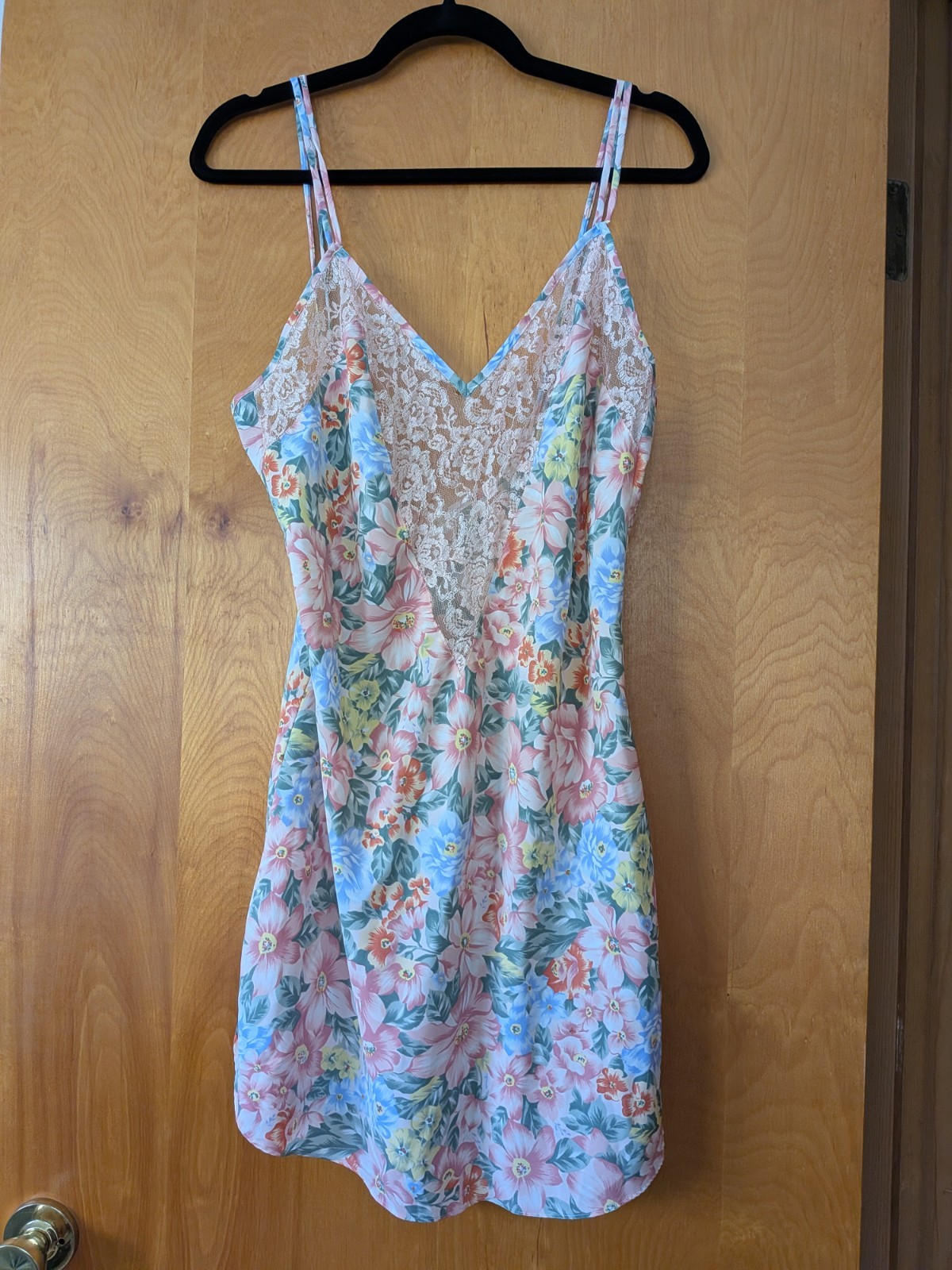 Vintage 1980/90s Victoria Secret Gold Label Floral Lace Mini Slip Pastel Medium