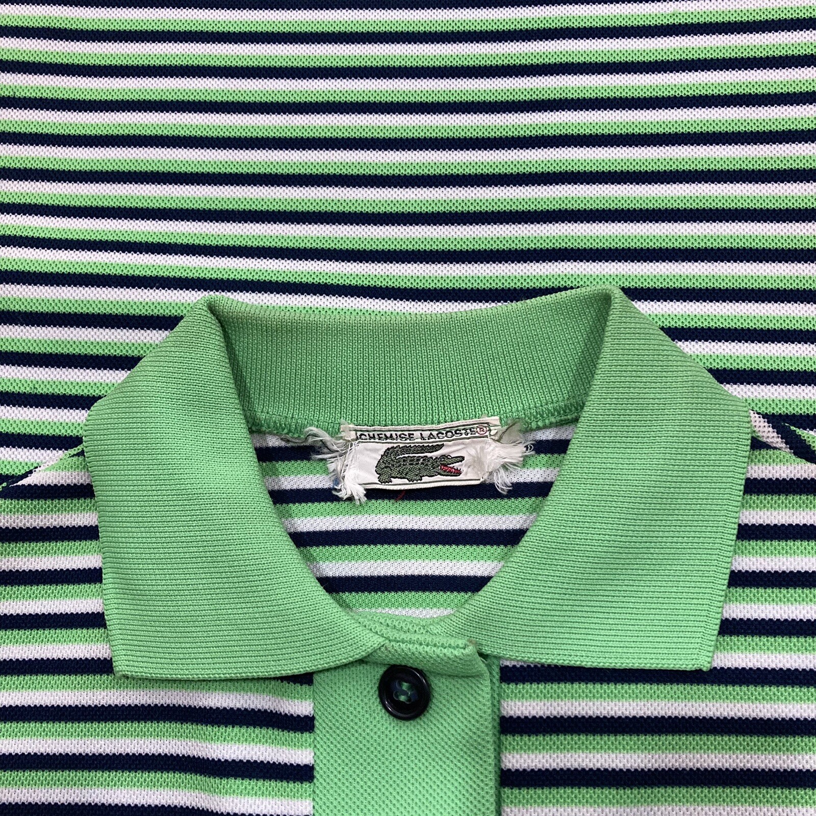 Vtg 70s Chemise Lacoste Shift Dress Med Lime Green/Black Stripe Mod Go-Go Preppy