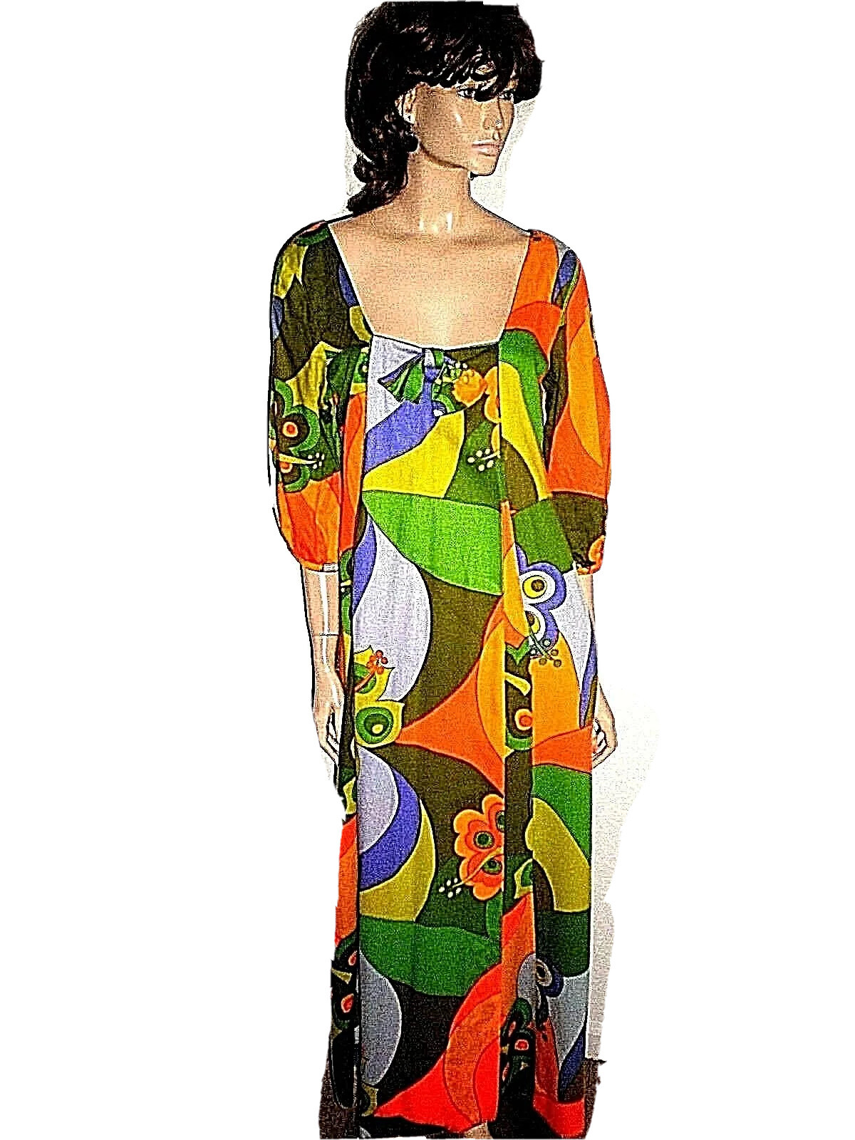 VTG THERESE BAUMAIRE PSYCHEDELIC VIBRANT MULTI-COLOR LONG DRESS SIZE 42