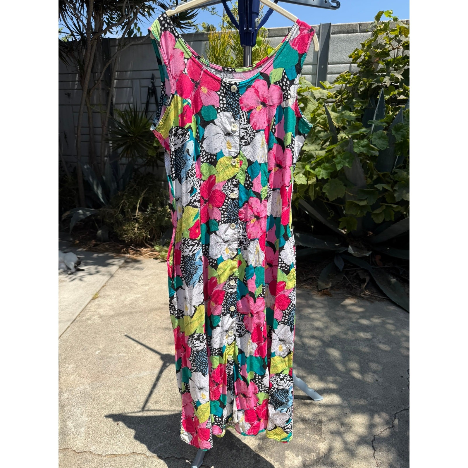 Vintage 90s A-Line Dress Large Rainbow Tropical Flowers and Fish Jennifer Moore