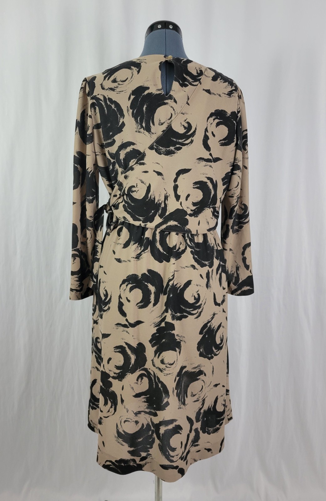 Vintage Marti Petite Brown & Black Blouson Dress w Overlay Wrap Size 16