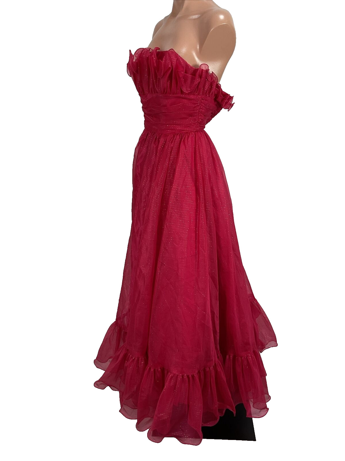 Vintage Mike Benet Seashell Gown 0 Pink Polka Dot Tuelle Chiffon 1960s Glitter