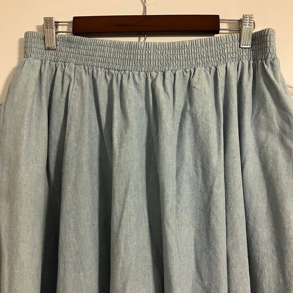 VTG Gotcha Covered cotton light blue denim pull-on maxi skirt Women’s Sz 18 USA