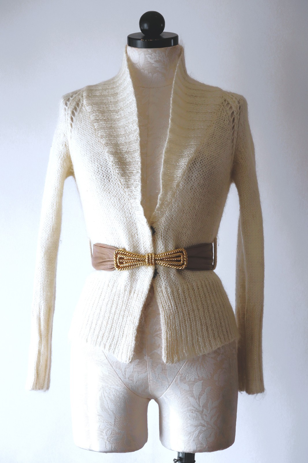 Y2K Isabel Marant Cream Fuzzy Mohair Romantic Cropped Cardigan Sweater Women XS