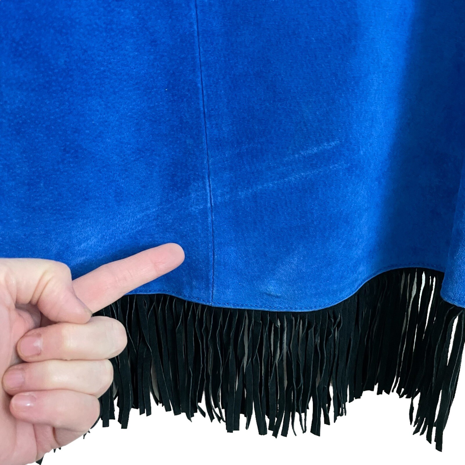 VTG 80s Western Phoenix Frontier Fringe Jacket Skirt S/M Blue Suede Bead Outfit