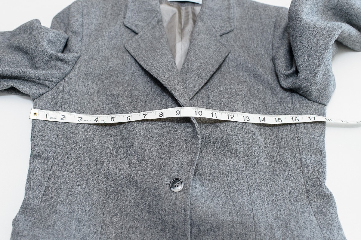 Evan Picone Blazer Jacket 12 Union Made 80s Petite Pure Wool Gray 12 preppy