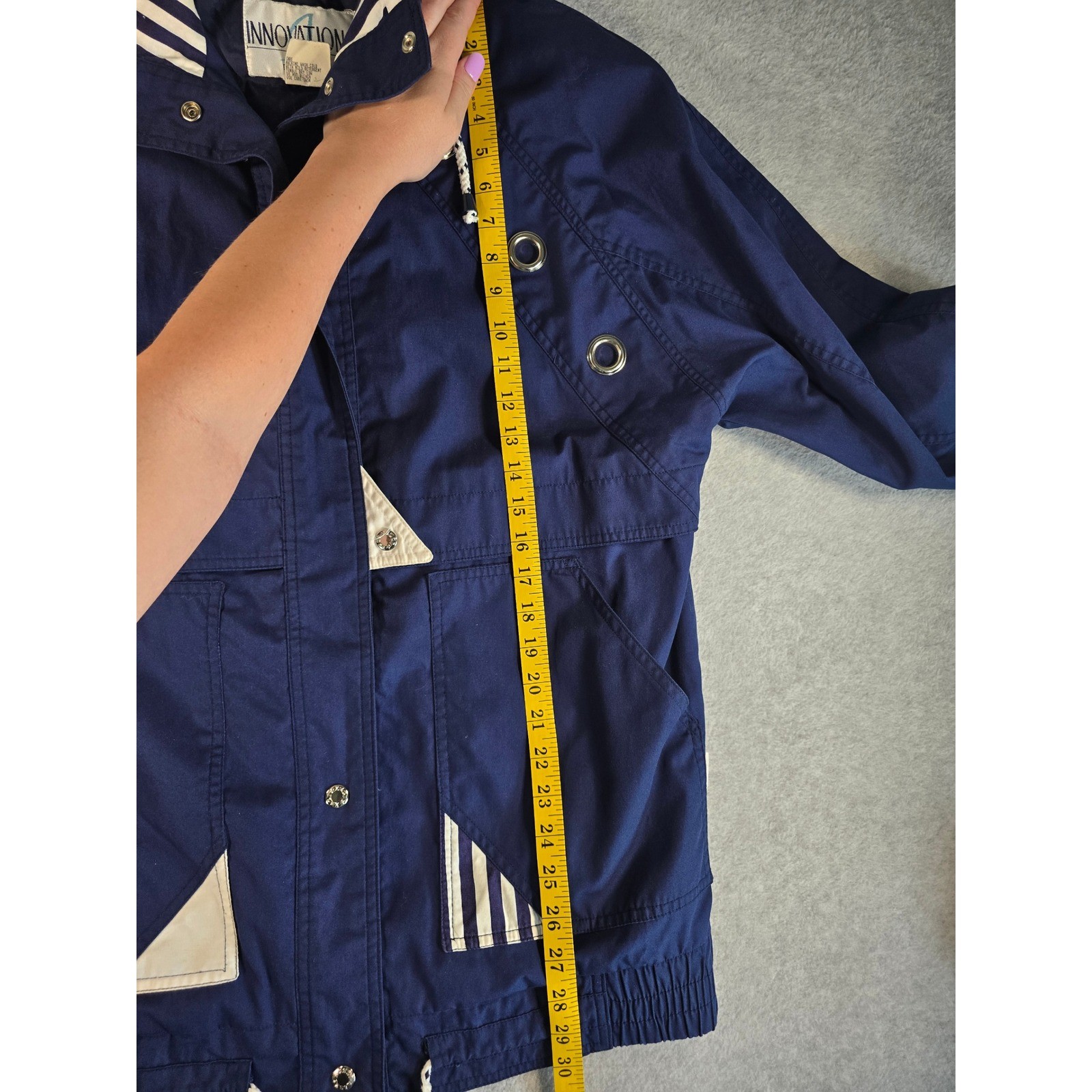 Vintage Innovations by IZZI Navy Blue Nautical Striped Windbreaker Jacket Small