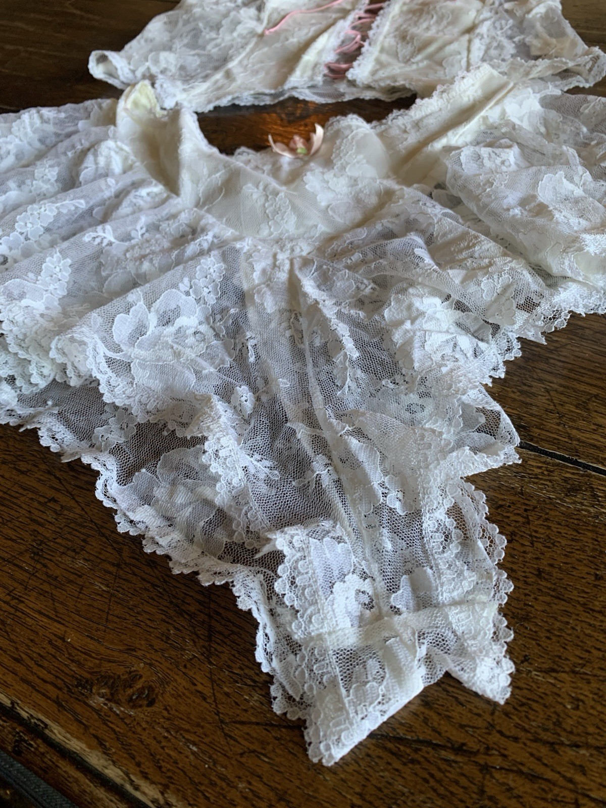 Vintage Emil Bole Corset Panties White Lace Rose Lingerie Lace Up Size Large