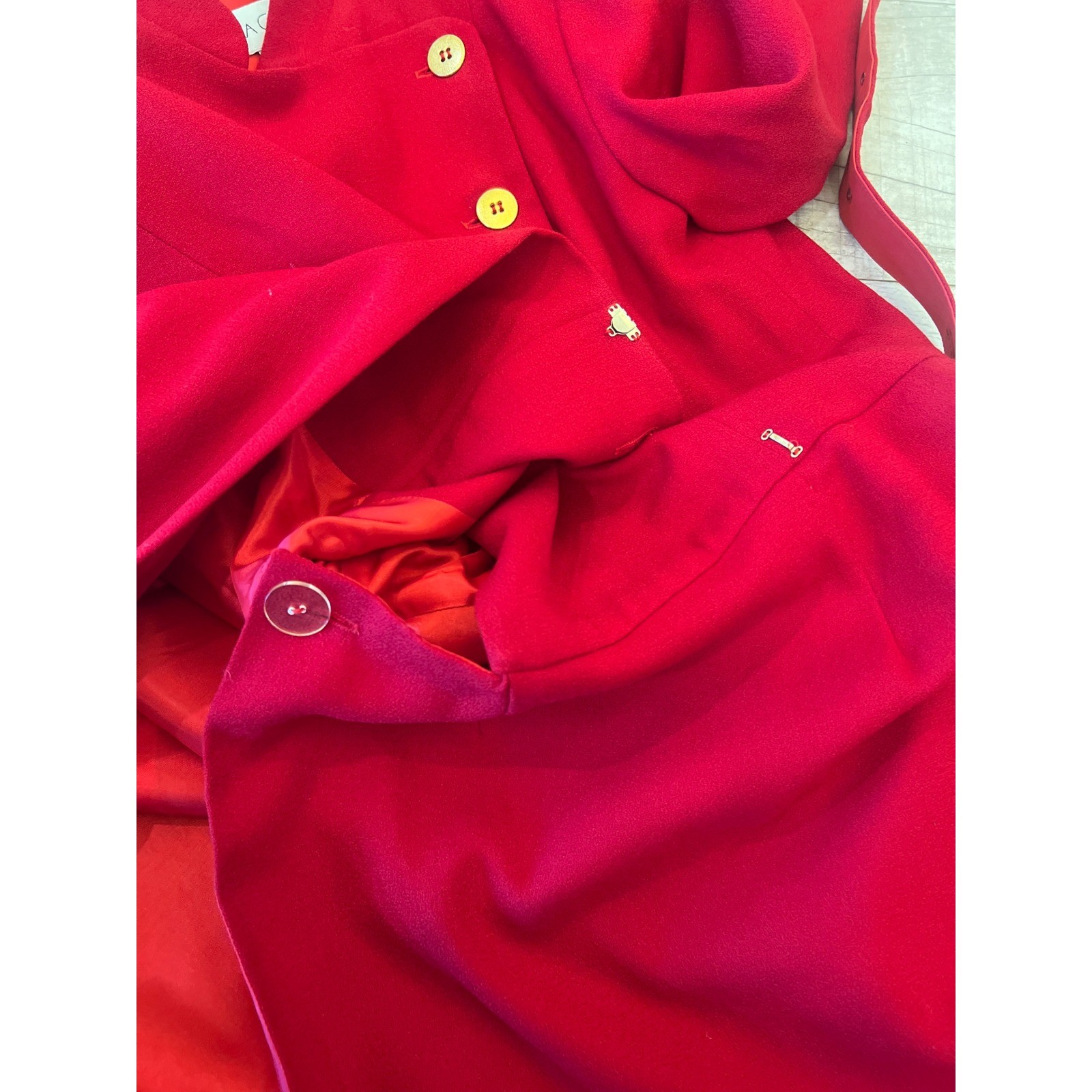 Sara Campbell Red Wool Dress Vintage Military Style Belted Asymmetrical Size 6