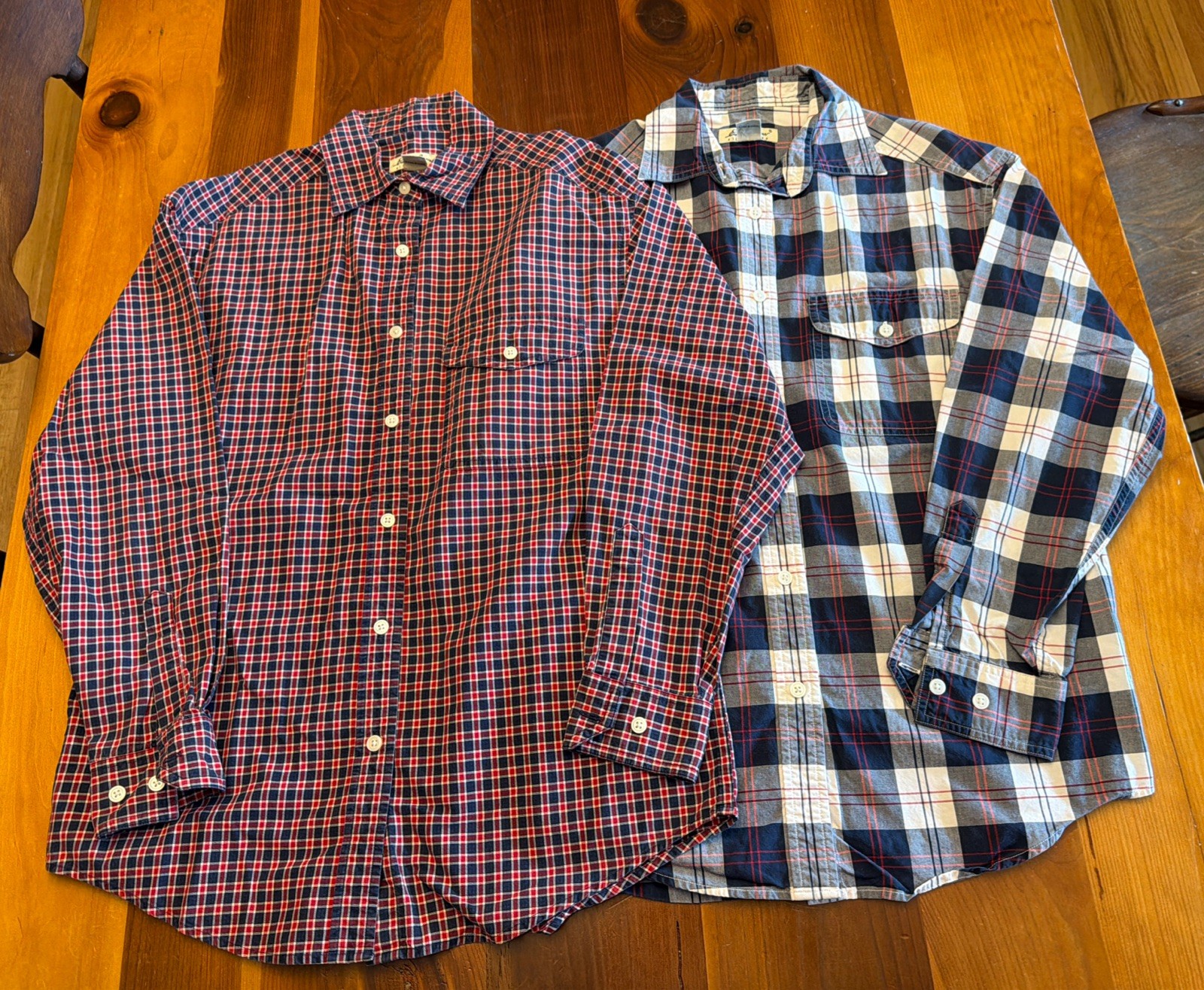 Vintage Women’s Eddie Bauer Button Plaid Shirts- Red White & Blue XS/XP Lot Of 2