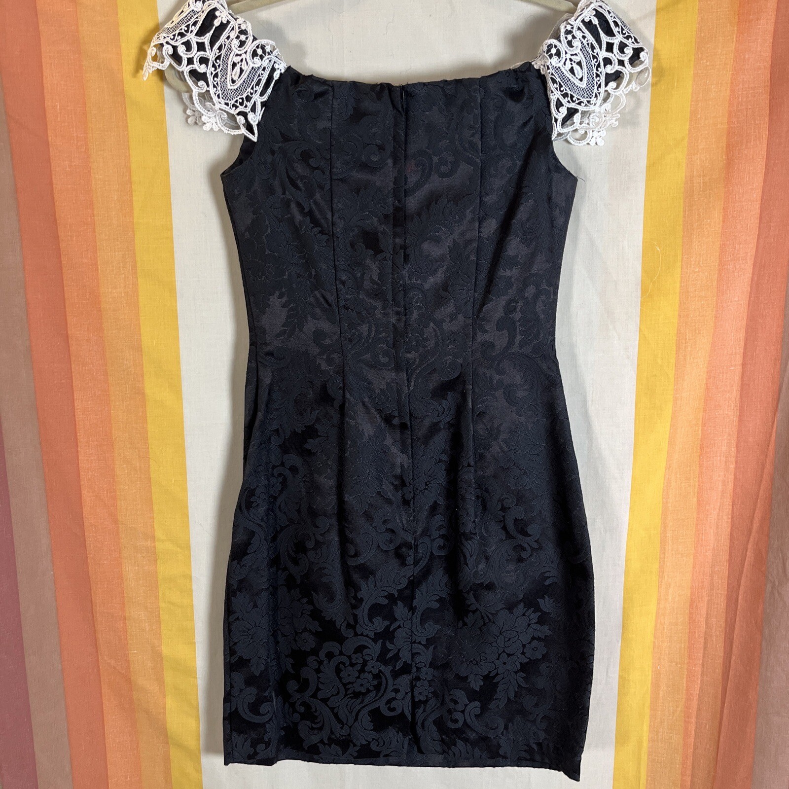 Vintage Jessica Mcclintock Gunne Sax Black Mini Dress White Lace Women’s Sz 5/6