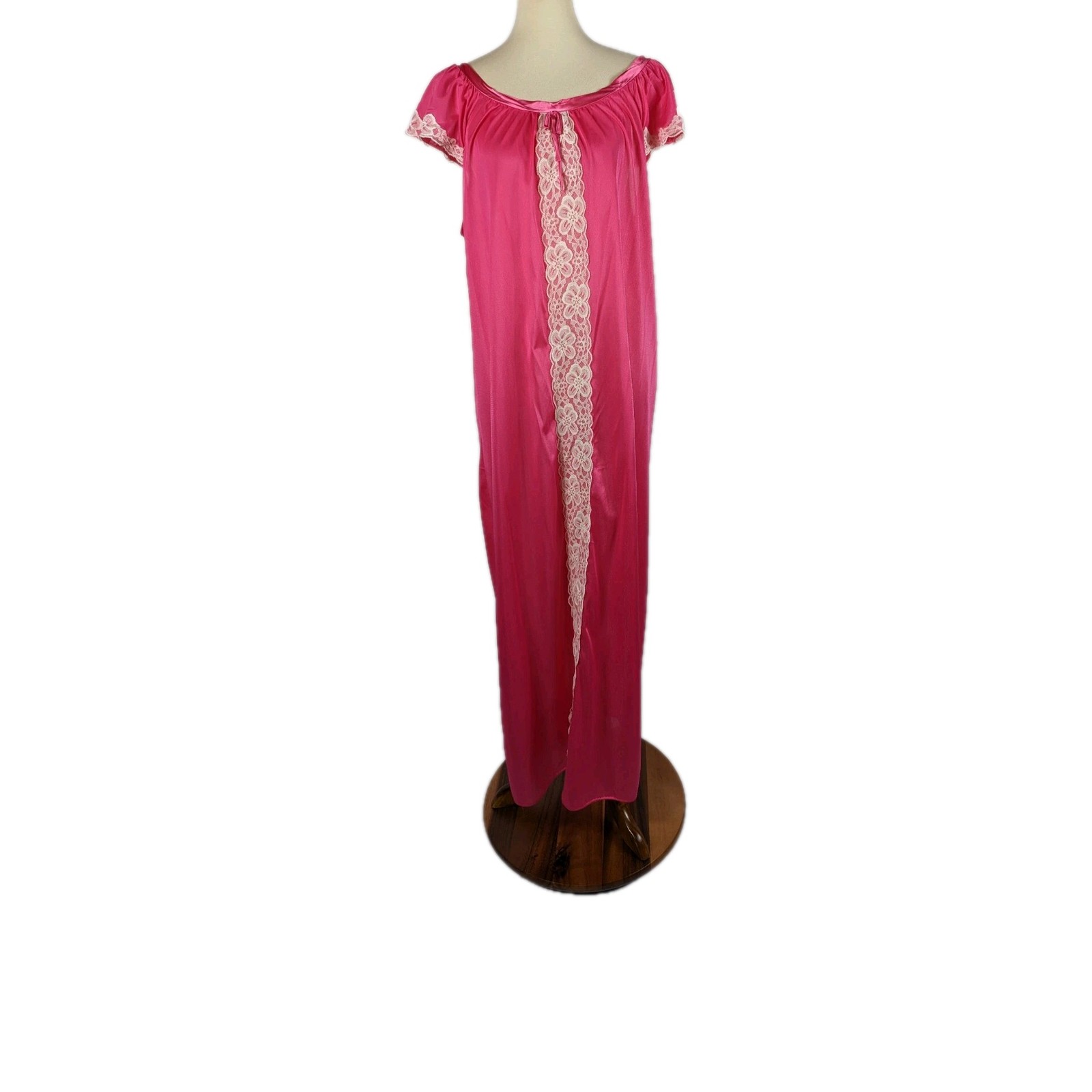 Durelle Pink Lingerie Vintage Nightie Nightgown Nylon Chiffon Floral Lace Sz 44
