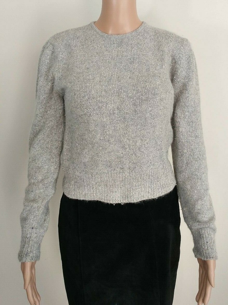 Vintage 1980s Women’s Pullover Sweater, Gray Silk Angora Blend, Size Small